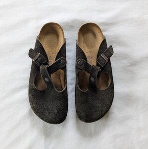 BIRKENSTOCK Chocolate Brown Suede Leather Mary Jane Boston Clogs sz 40 / 9.5